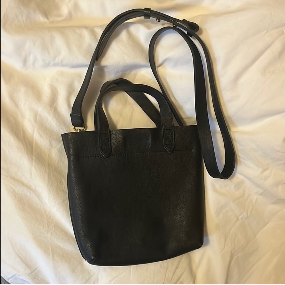 Black Leather Mini Transport Tote Bag